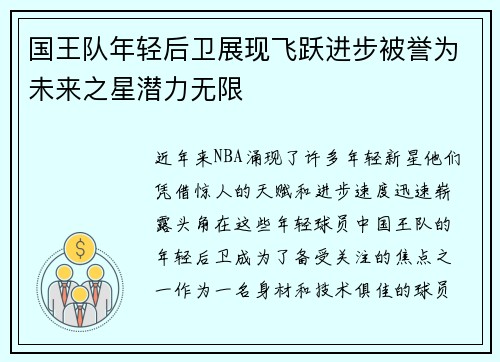 国王队年轻后卫展现飞跃进步被誉为未来之星潜力无限